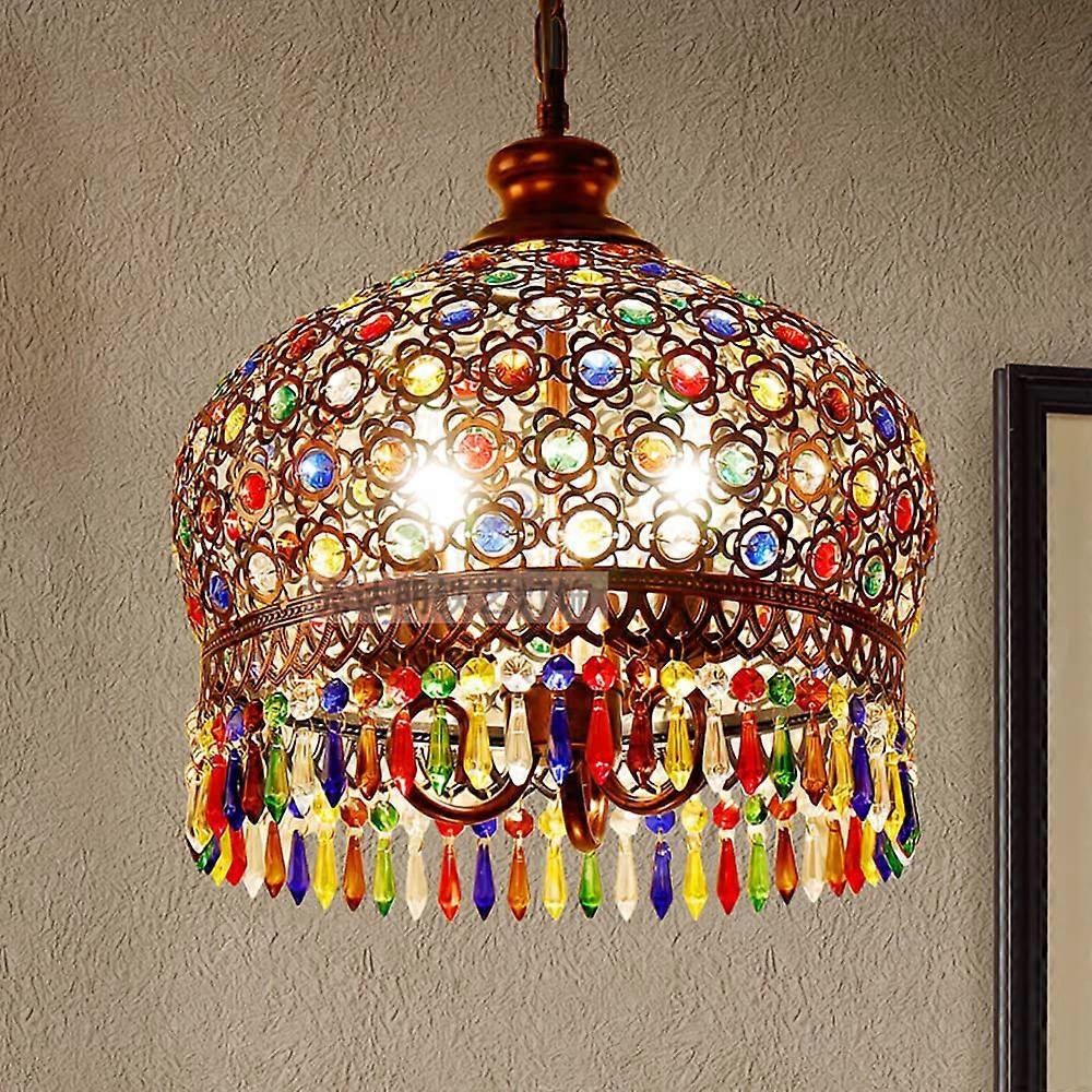 Bohemian Crystal Pendant Light Fixture, Colorful Red Bronze Hanging Lamp with Adjustable Chain Ref: 9064