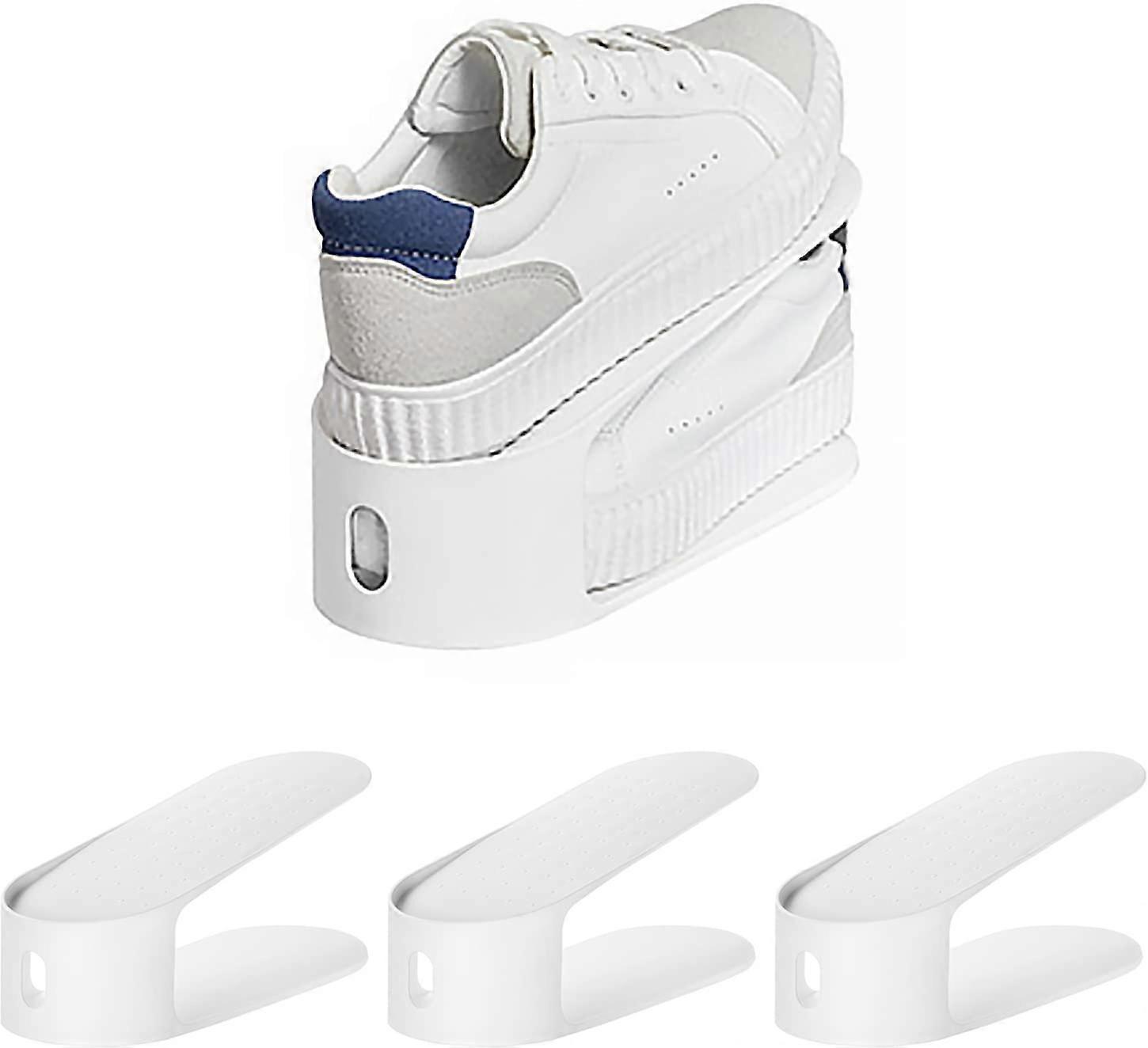 Shoe Organizer Rack 3 Pack White, Adjustable Double Layer Storage Holder for Closet, Space Saving