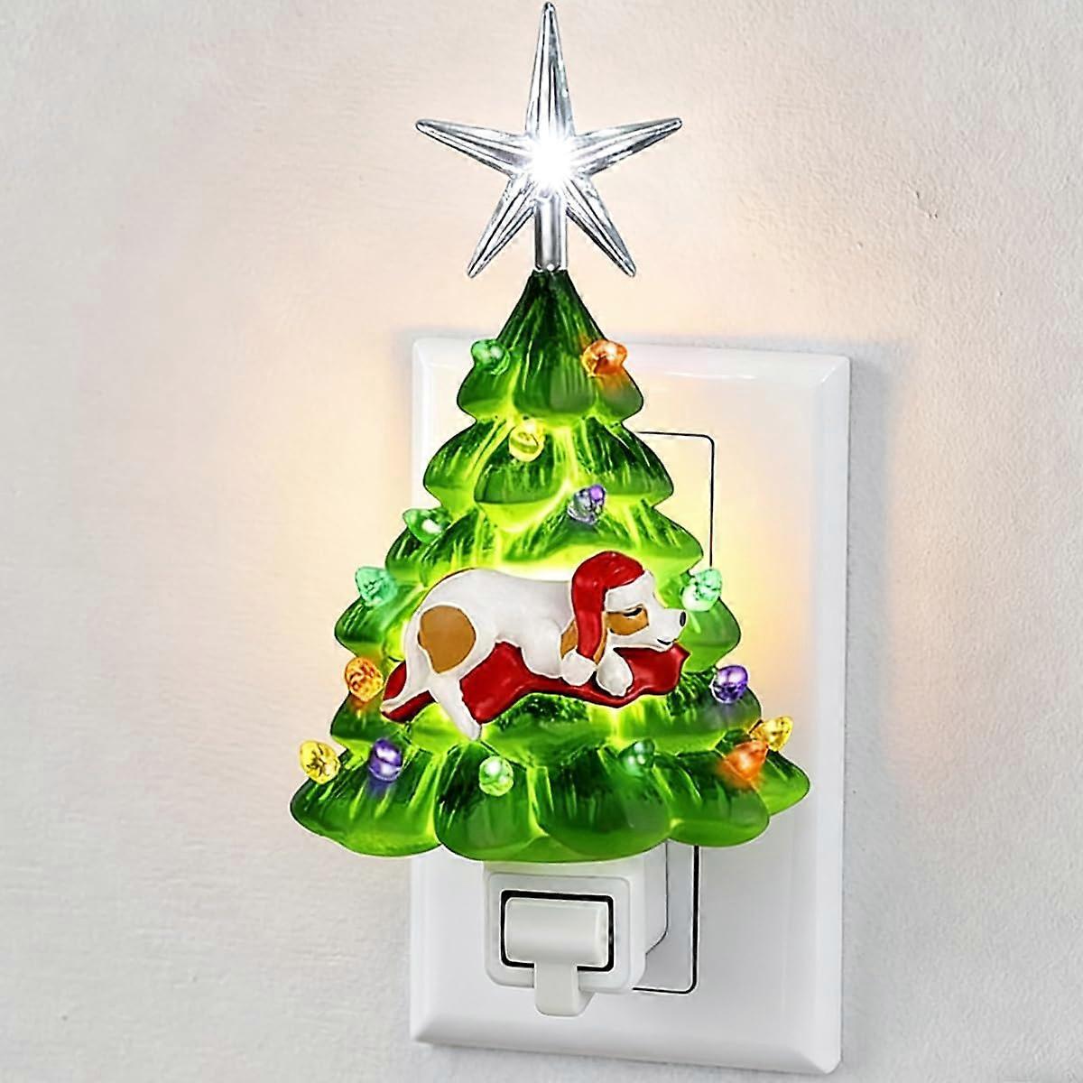Christmas Tree Night Light with 3000K Warm White Glow, Festive Handpainted Design and 360° Rotatable Plug
