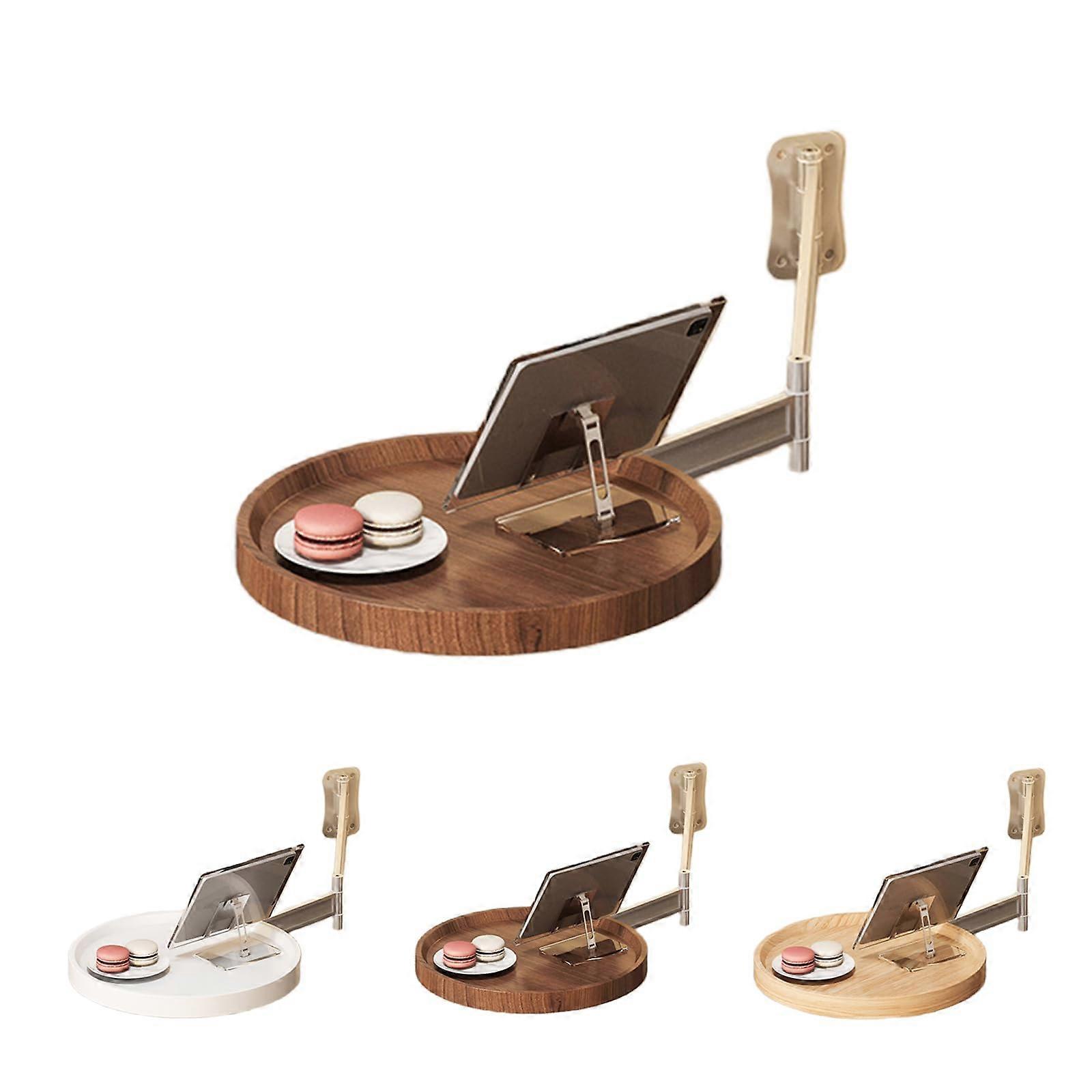 Wall Mounted Folding Bedside Table with Retractable Bracket, 11in Walnut Shelf for Coffee and Tea