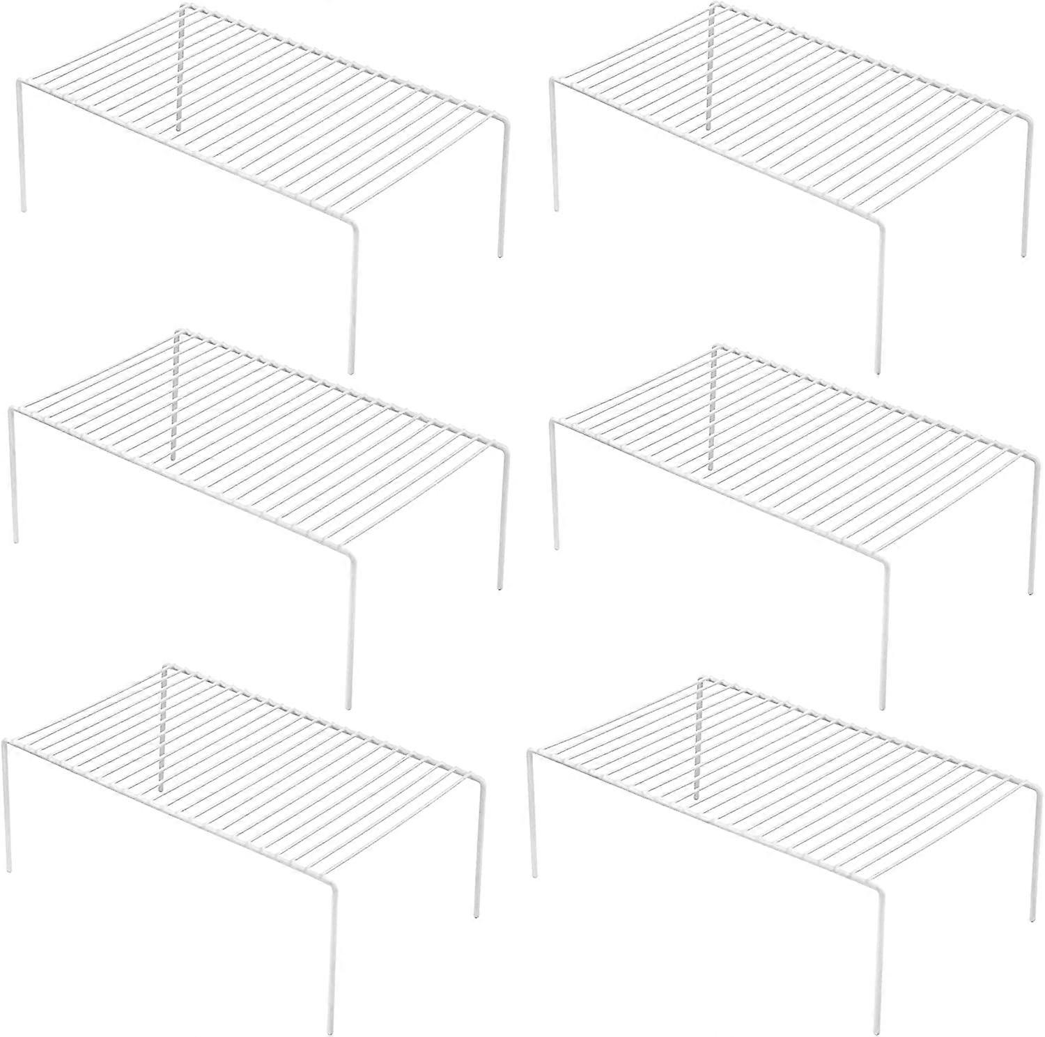 Cabinet Organizer Shelf Set of 6 White Rustproof Metal Kitchen Storage Rack for Counter and Pantry