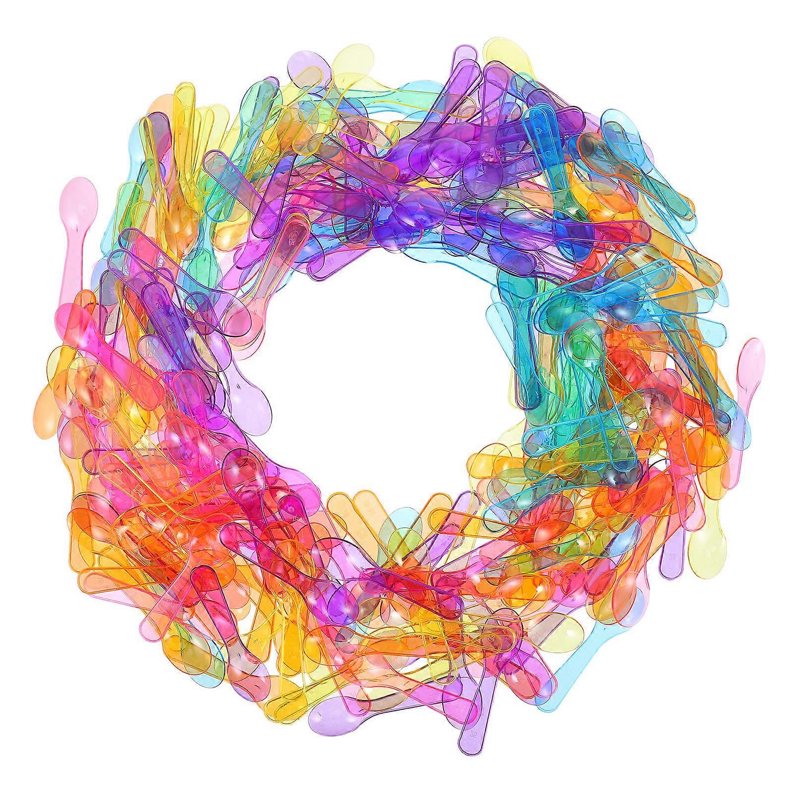 Colored Mini Dessert Spoons for Party Serving with 300Pcs Clear Spoons