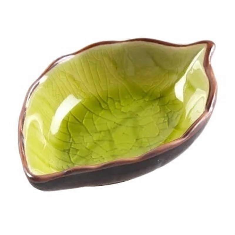Yellow Ceramic Sauce Dish with Crackle Glaze, Leaf Pattern Small Serving Bowl for Kitchen