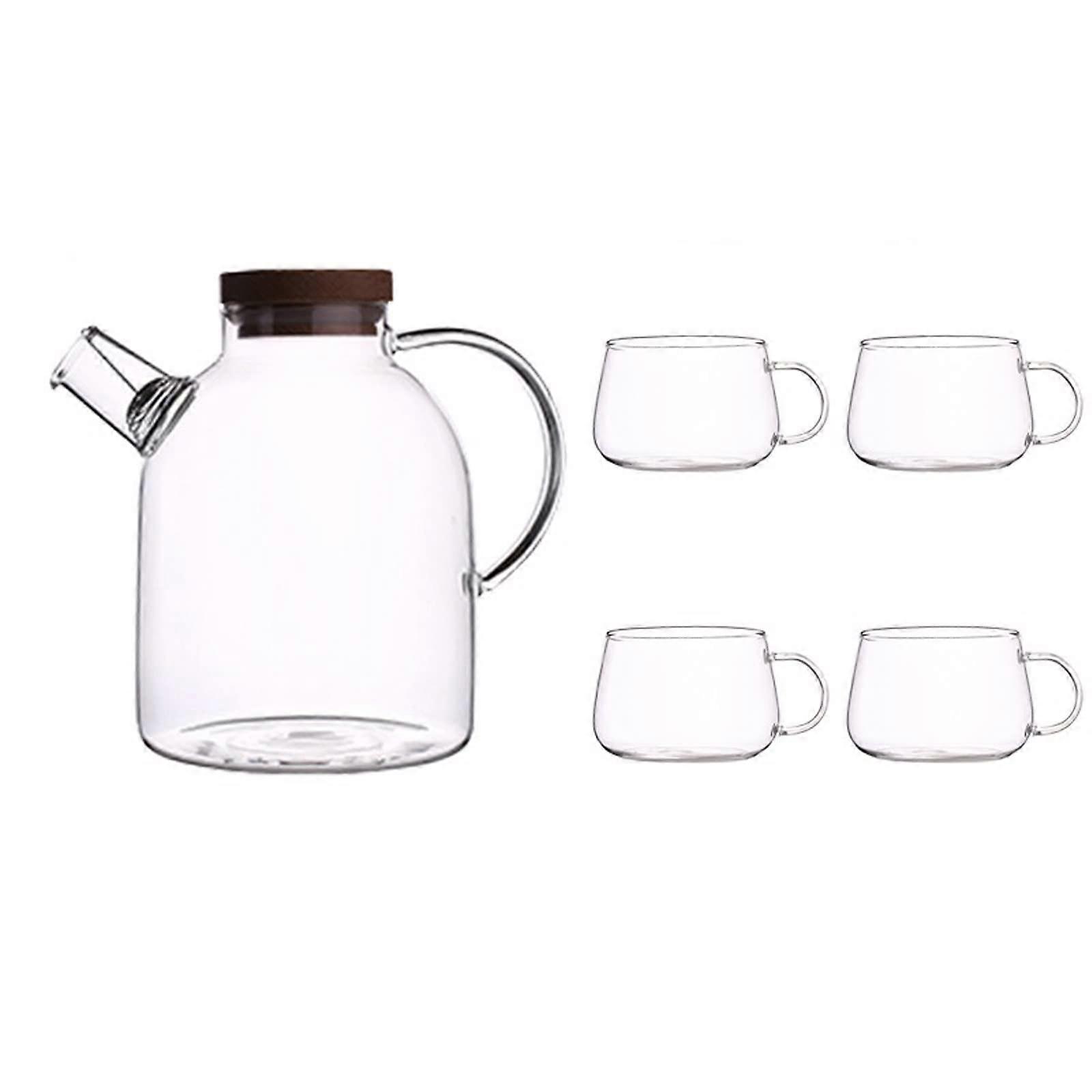 Glass Teapot Set  Temperature Resistant with Cups AntiDrip Spout Large Handle for Home