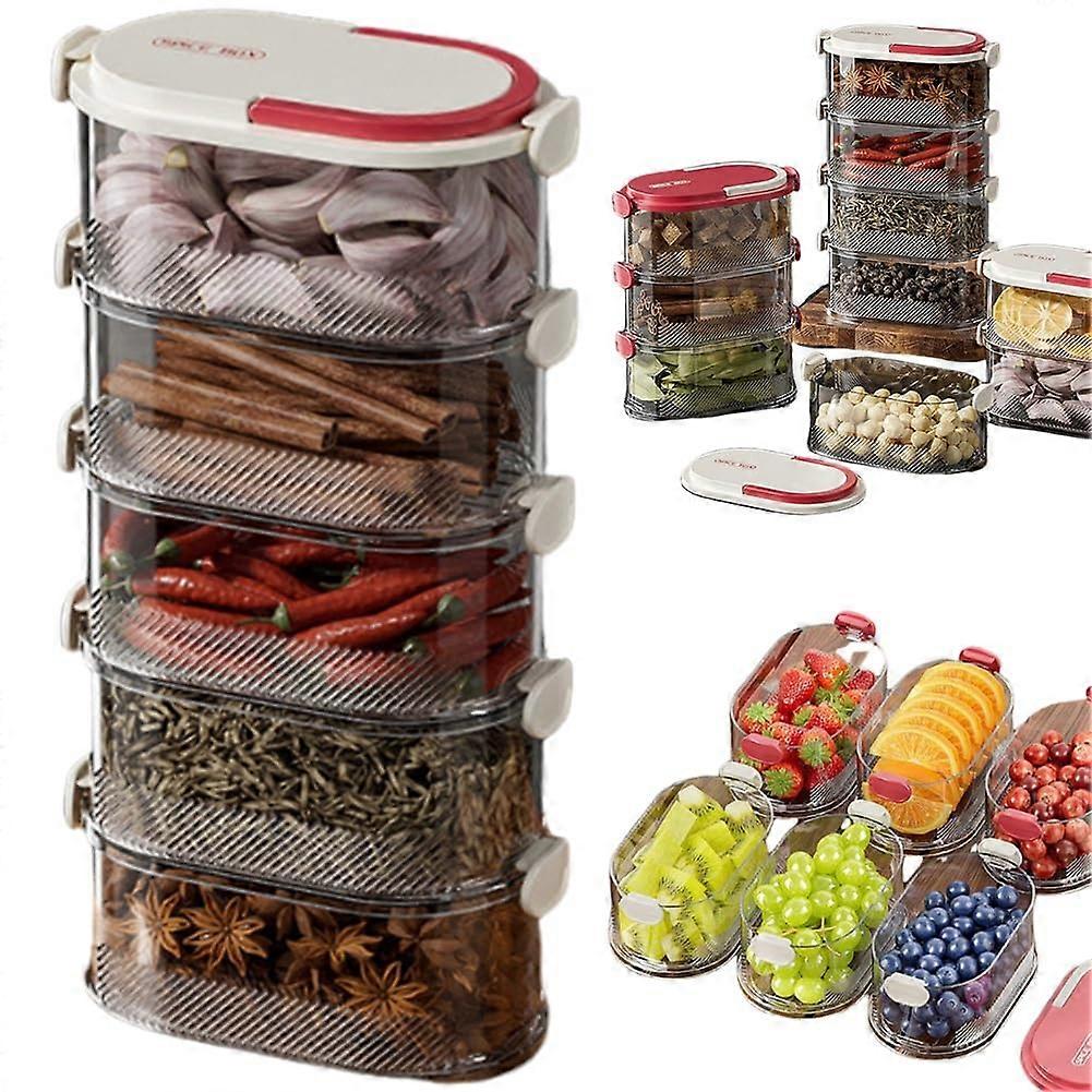 MultiLayer Spice Rack Organizer with Airtight Easy Lock Lids, Stackable 5Tier Kitchen Cabinet Storage (White)