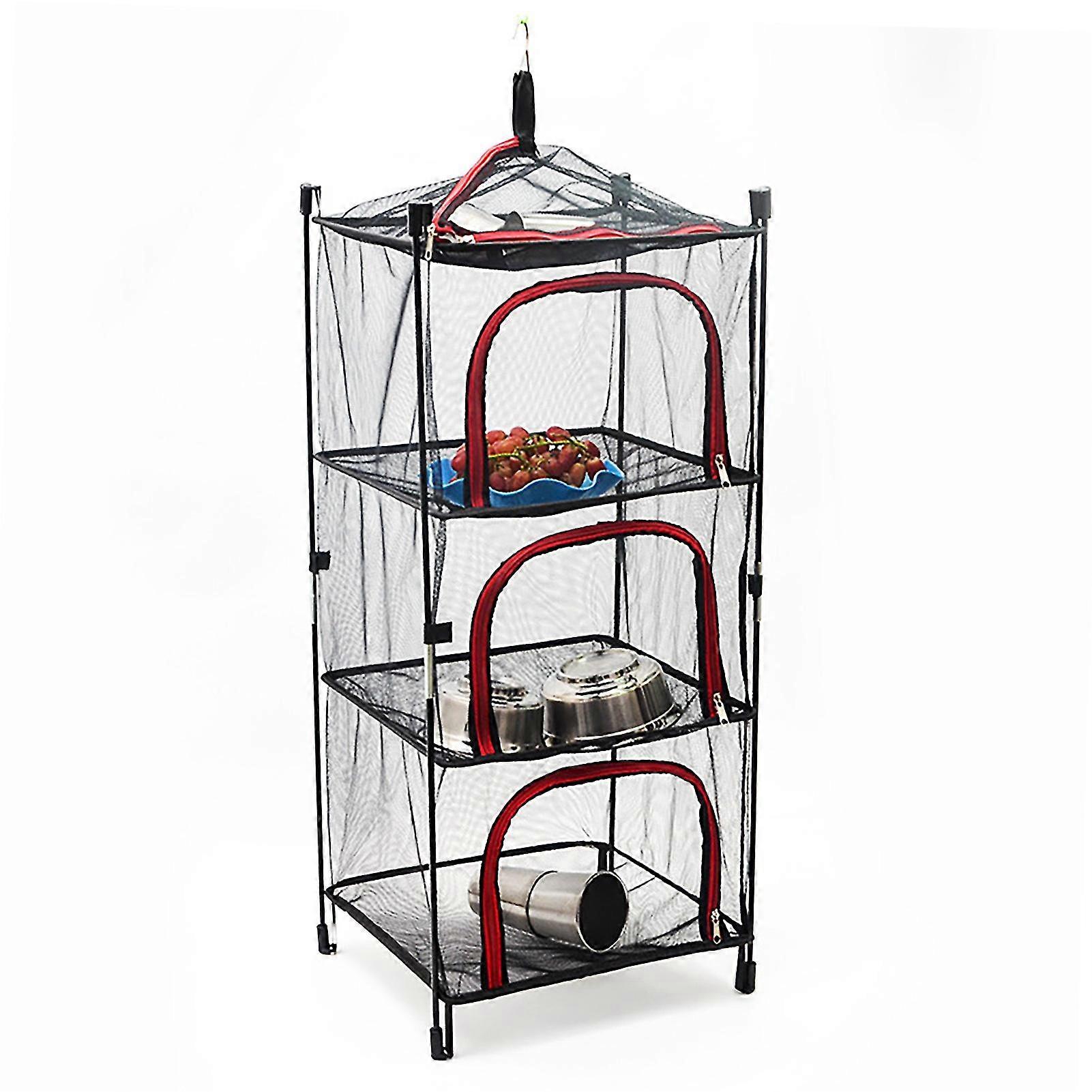3 Layer Hanging Mesh Rack Foldable Multifunction Portable Foldable Drying Net For Vegetables Flowers Red 2025
