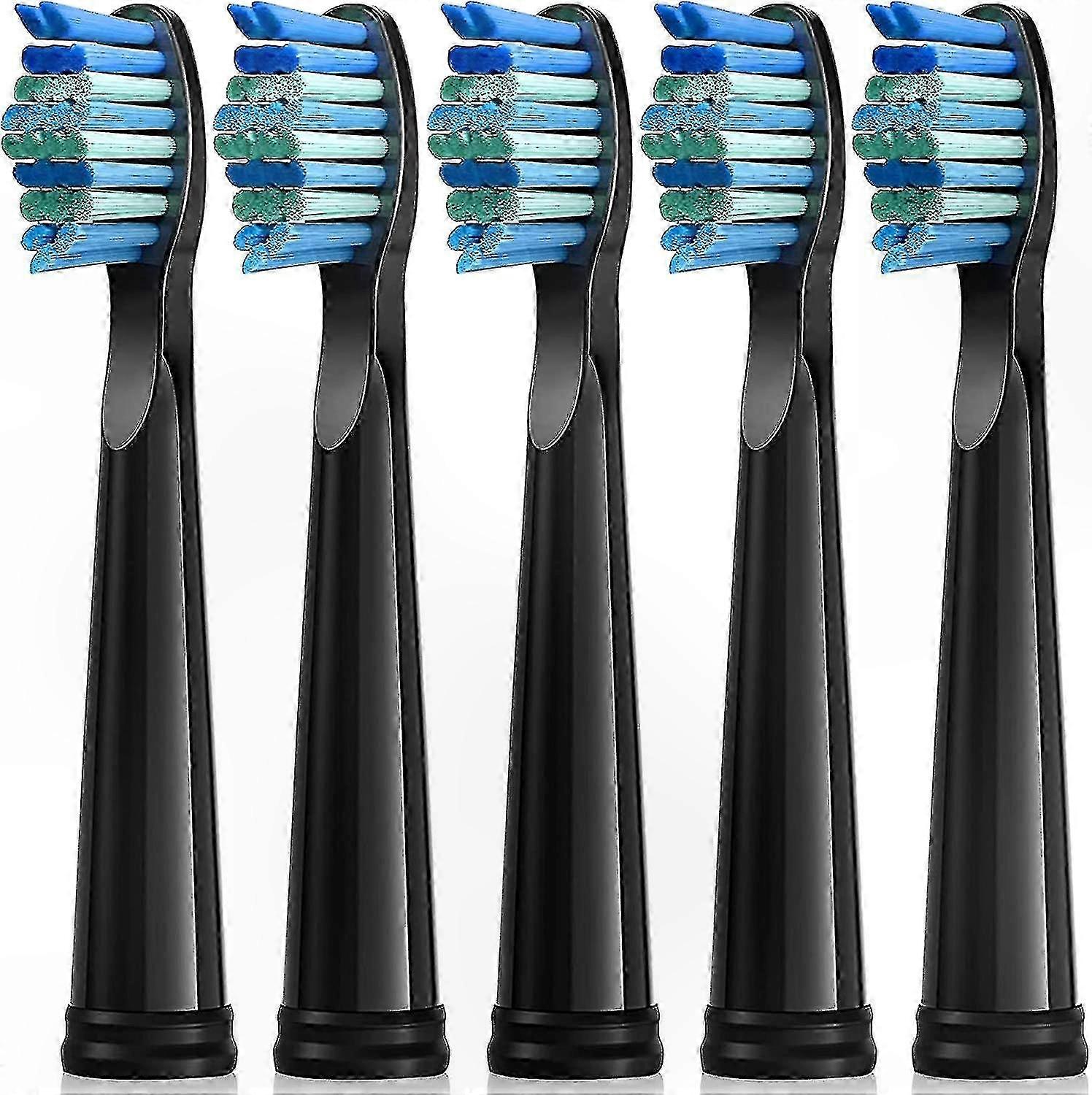 5-Pack Replacement Brush Heads for Electric Toothbrushes, Moderate Soft Bristles Compatible with Multiple Models, Black