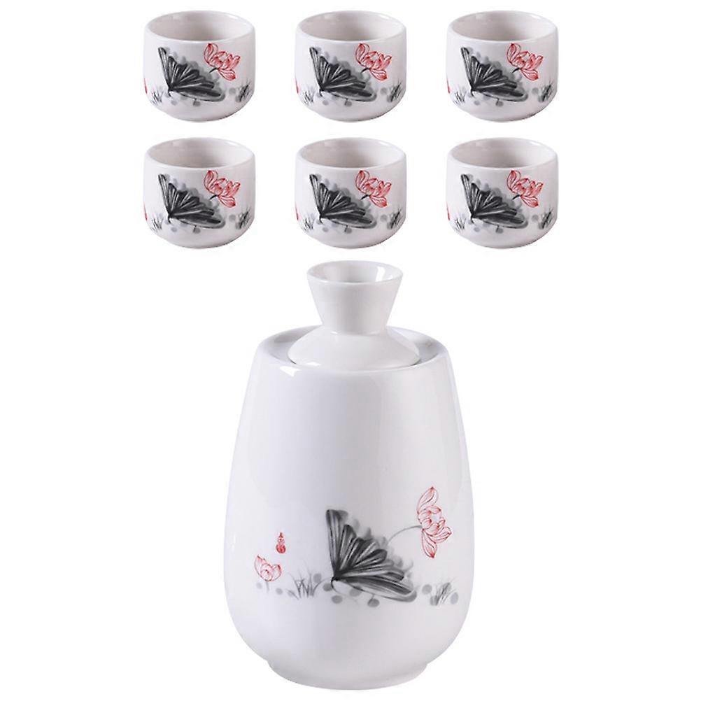 White Ceramic Sake Set for Drinking with Sake Bottle and Cups 1Set