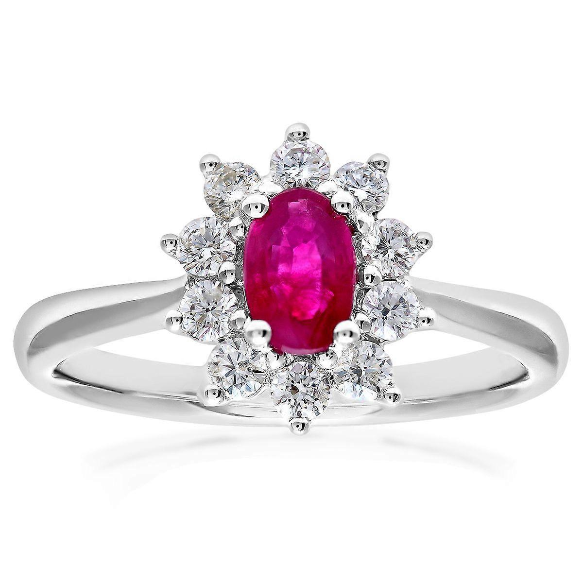 Jewelco London 18ct White Gold Round 1/3ct Diamond Classic Royal Oval Cluster Ring 11mm