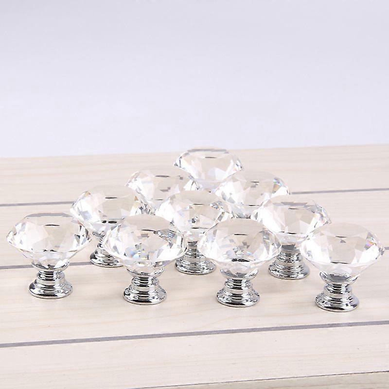 Crystal Cabinet Knobs, 10 Pcs Clear Diamond Drawer Pulls, 30mm Kitchen Cabinet
