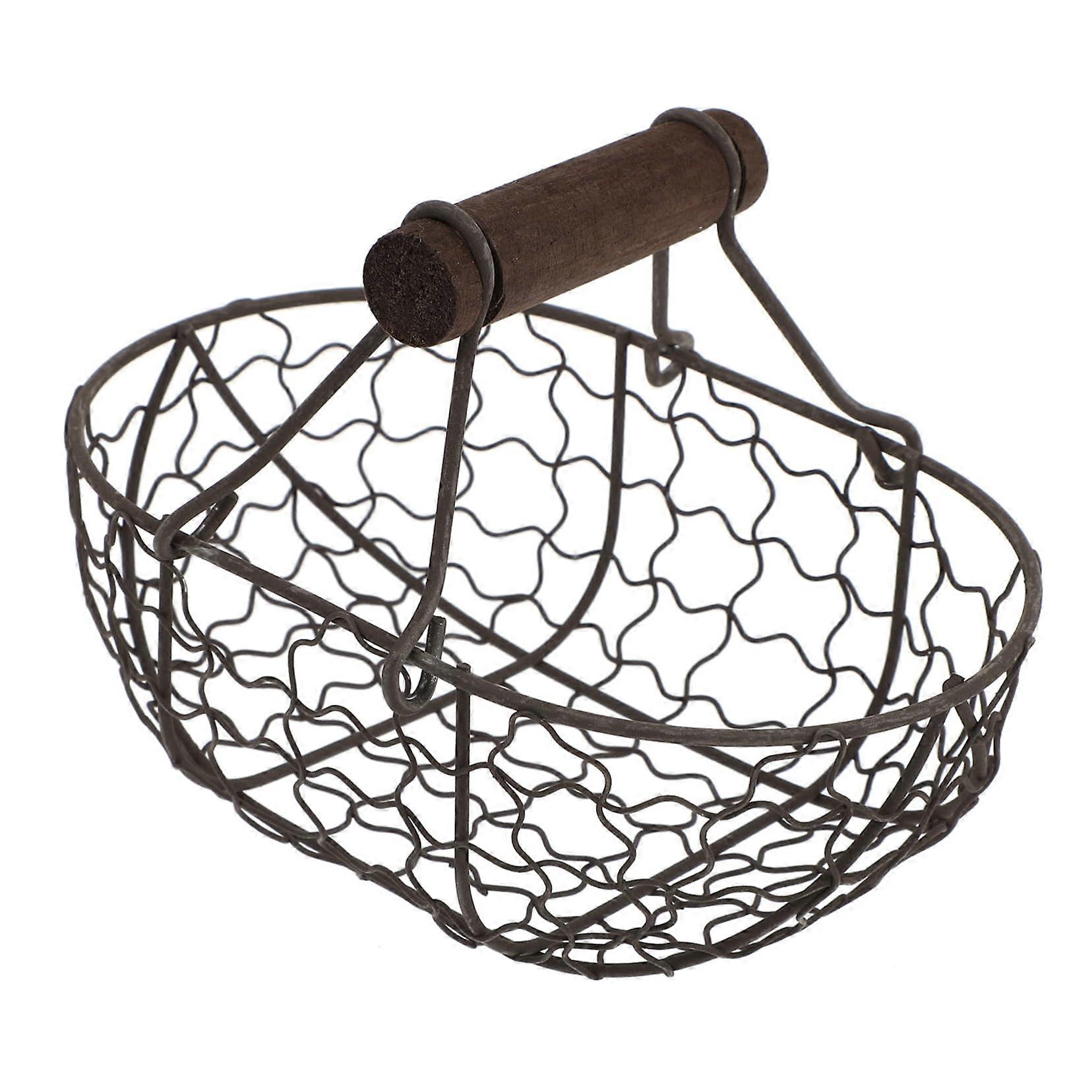 Wire Storage Basket with Handle for Kitchen Fruit Bread Snacks Large Capacity Black Iron