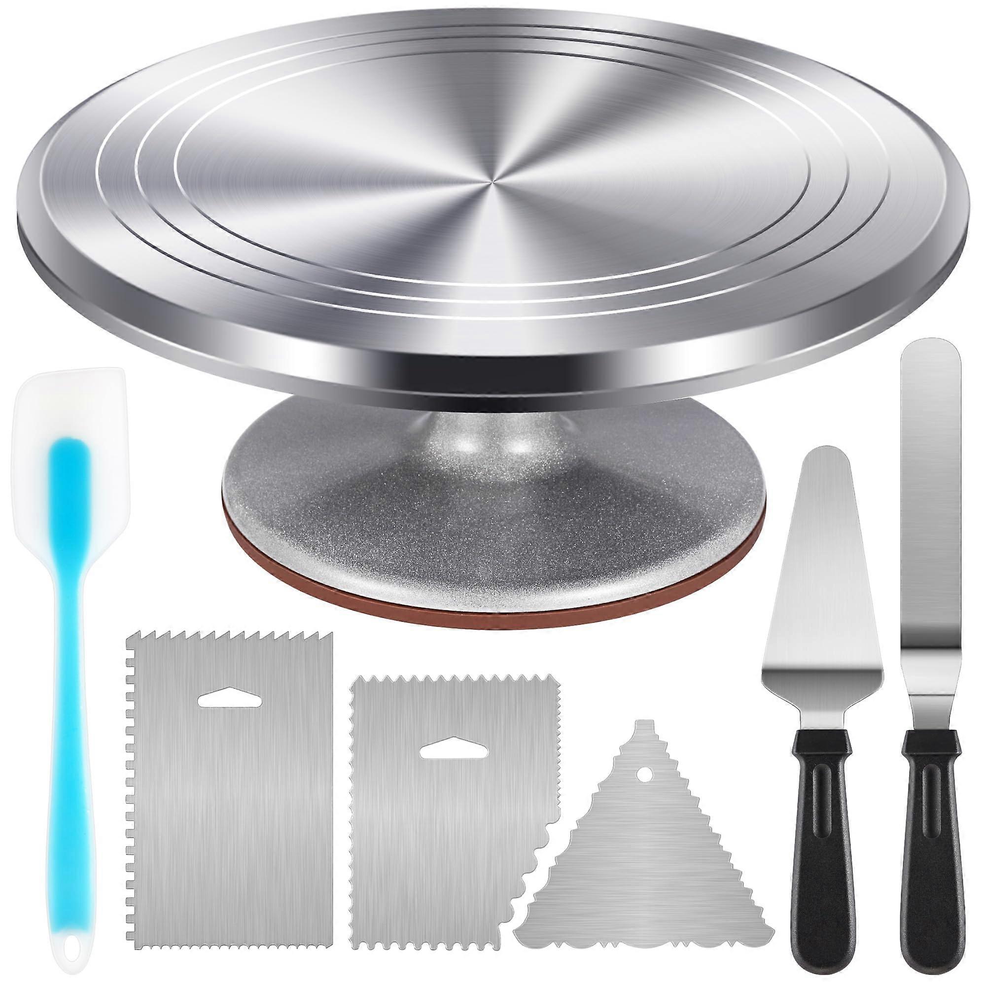 Cake Turntable Decorating Kit with 12 Inch Aluminum Stand, Spatula, Icing Comb and Server