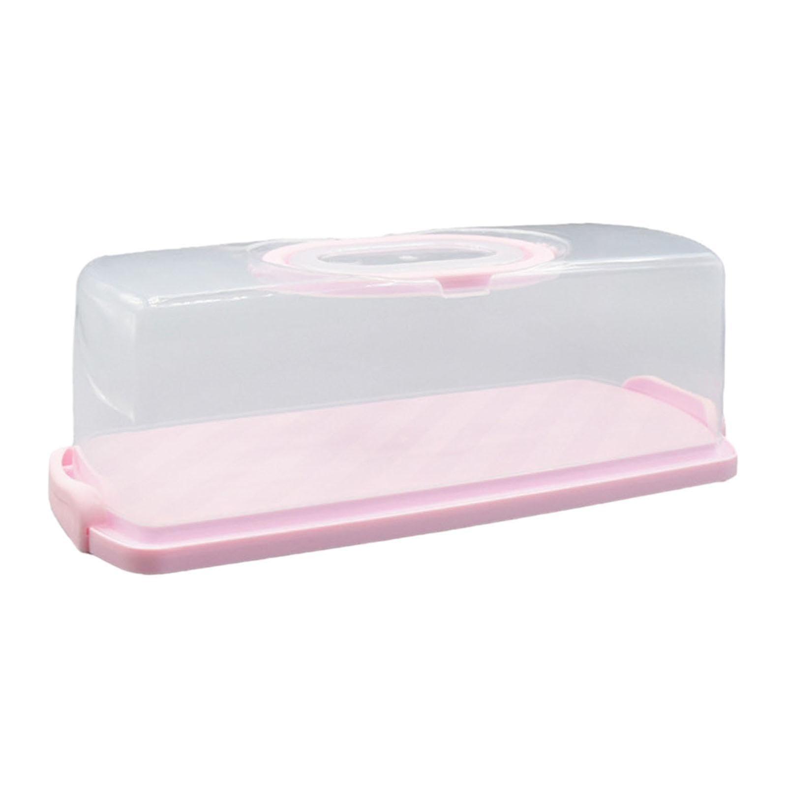 Rectangular Pink Cake Carrier with Lid, Secure Lock and Clear Handle for Parties and Desserts