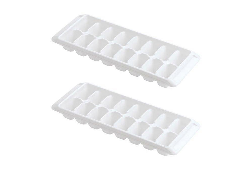 Ice Cube Trays Easy Release Stackable Freezer Design White 16 Cube Pack of 2 Made in USA