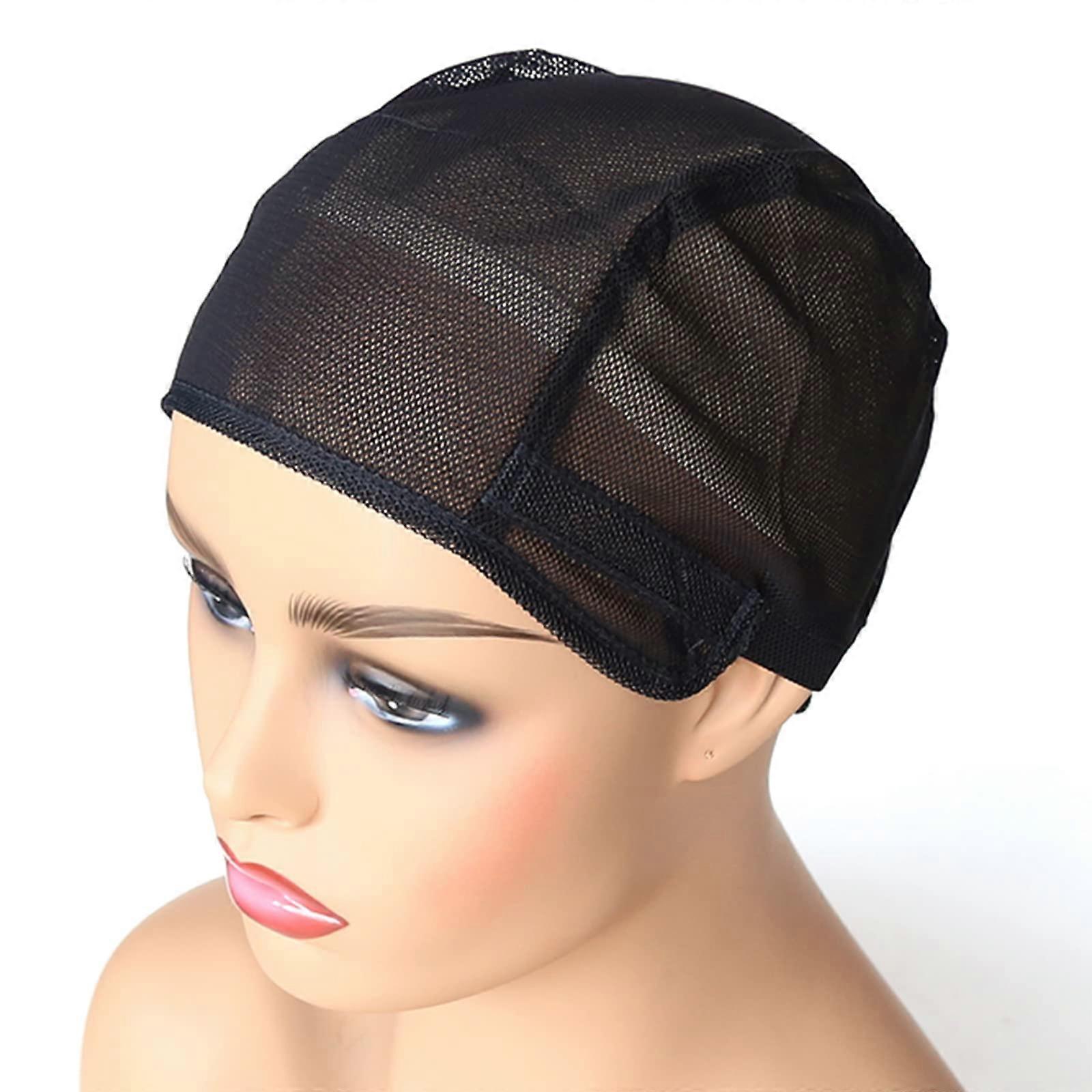 Wig Cap with Adjustable Strap for Making Wigs, Black Mesh Weaving Cap, Medium Size, 2 Pack