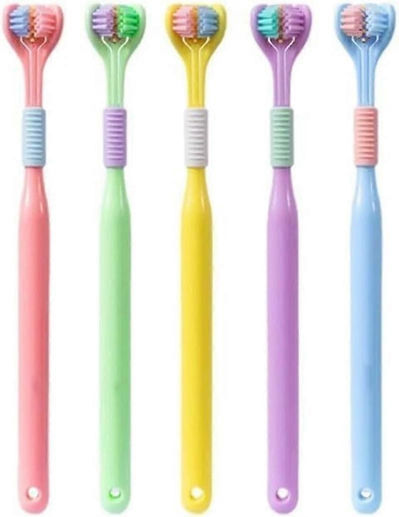 Three Sided Toothbrush for Adults Soft Bristles TripleSurface Cleaning Random Macaron Colors