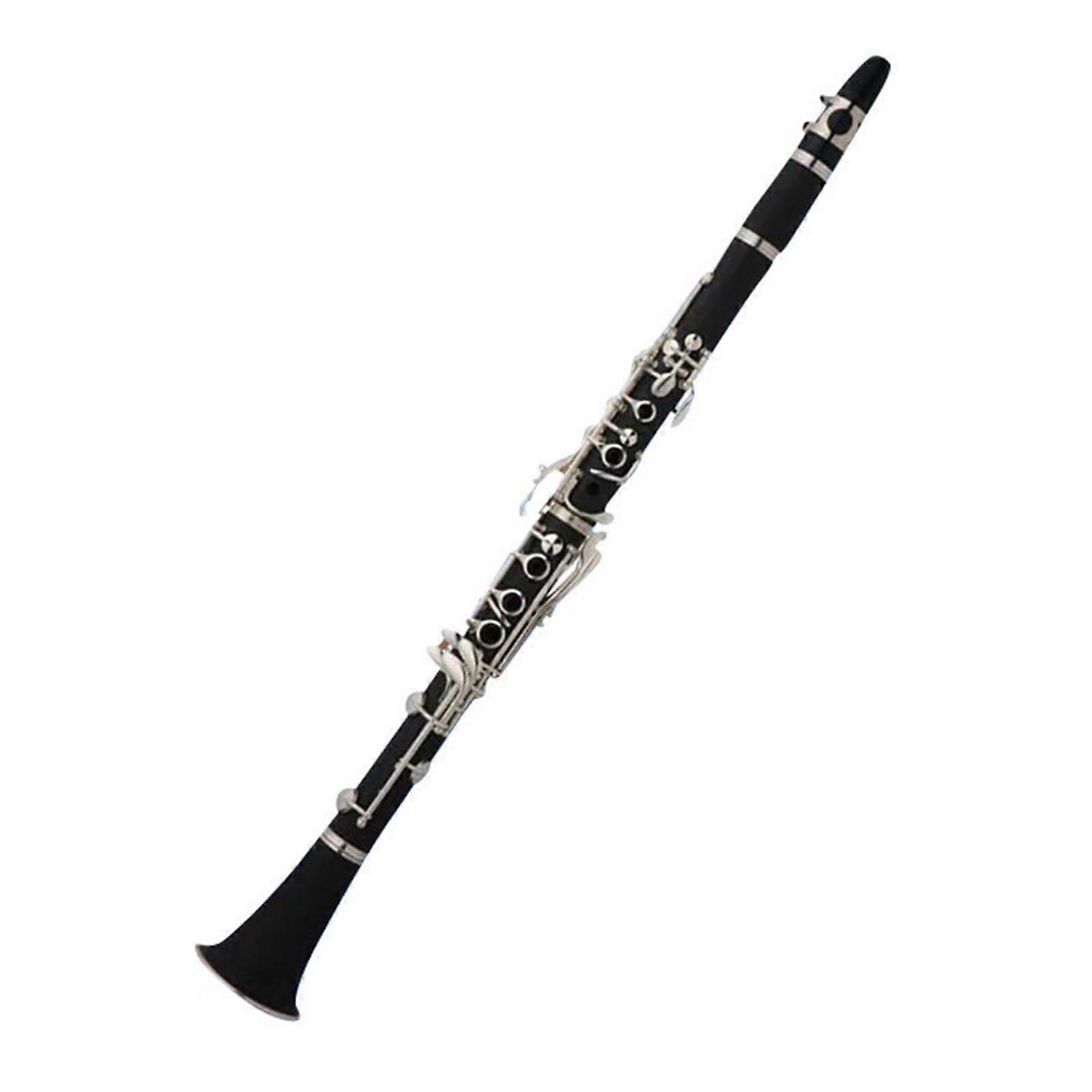 Ebony B Flat Clarinet with SilverPlated Keys, 17 Key Professional Beginner Instrument, Adjustable Tuning