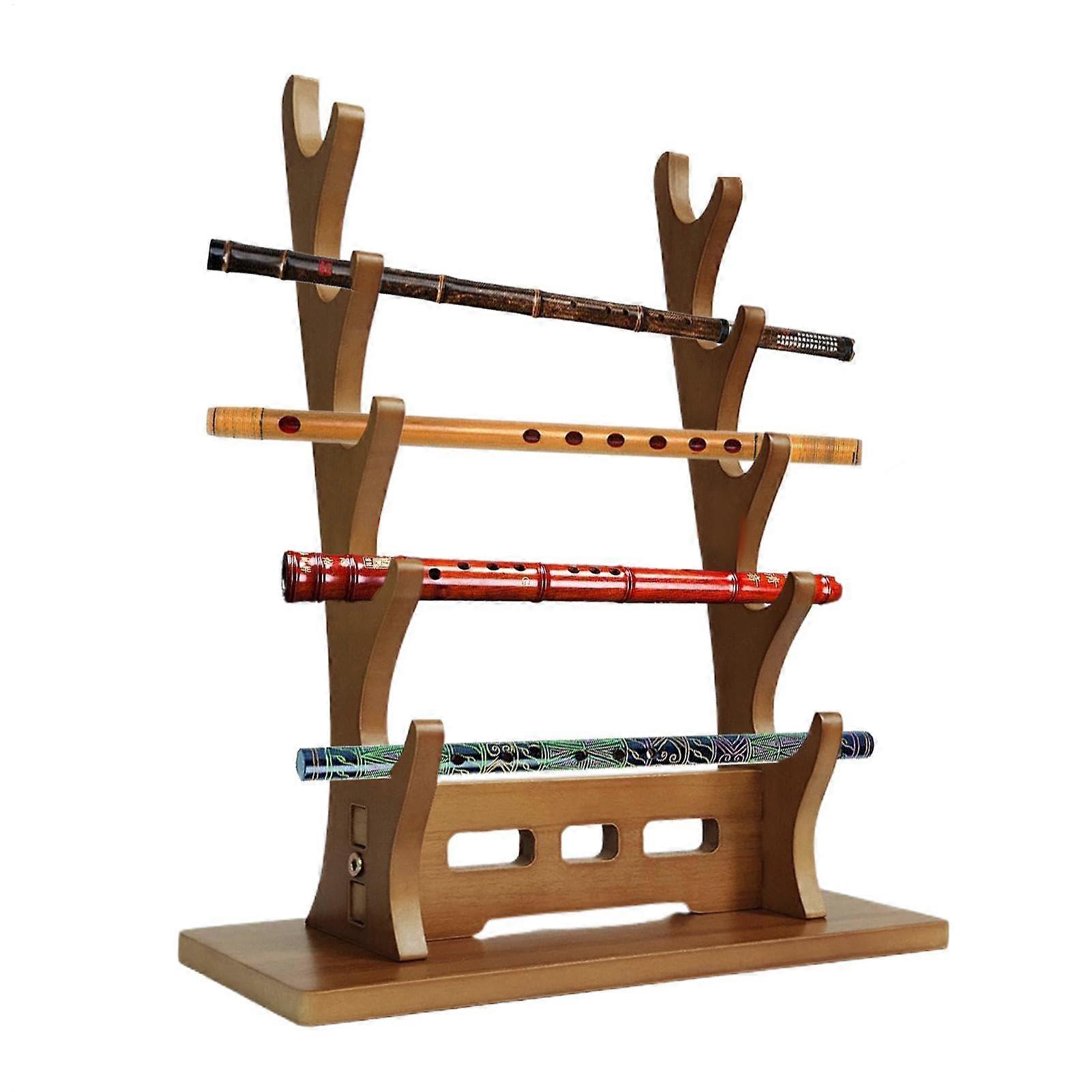 Flute Stand with Secure UShaped Slot, 5Tier Walnut Solid Wood Holder for Display and Storage