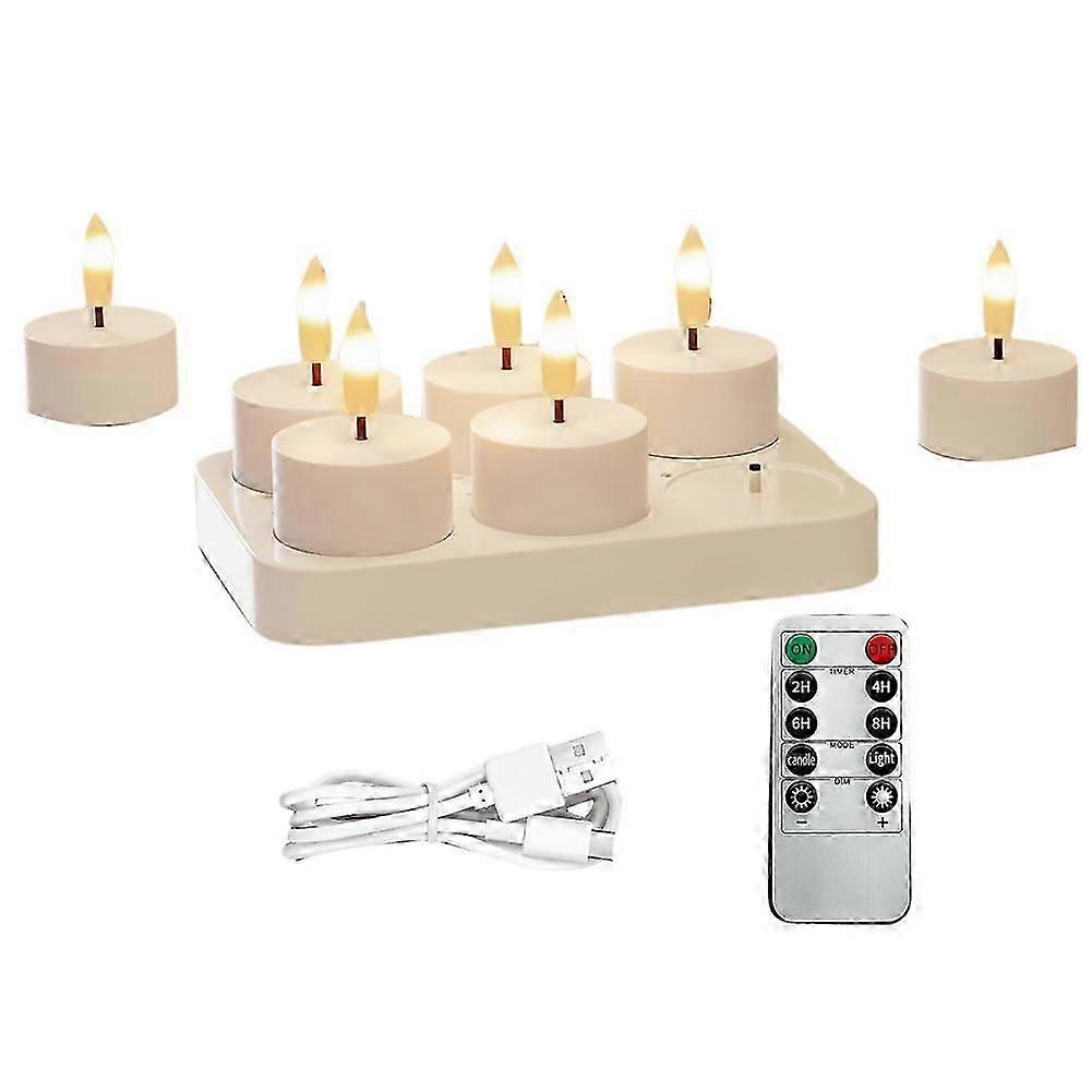 6-Pack LED Tea Lights with Charging Dock, Flameless Candles Featuring Remote Control and Timer Functionality