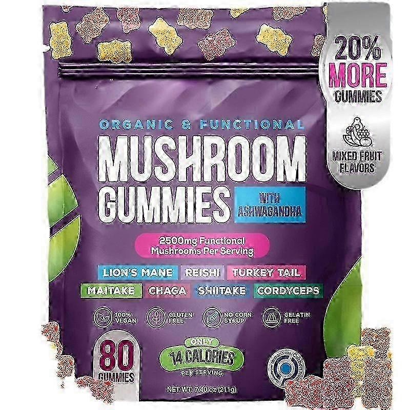 Improve Immunity with Mushroom Gummies: Intestinal Moisturization & Nutrient Replenishment Formula - 80 Count