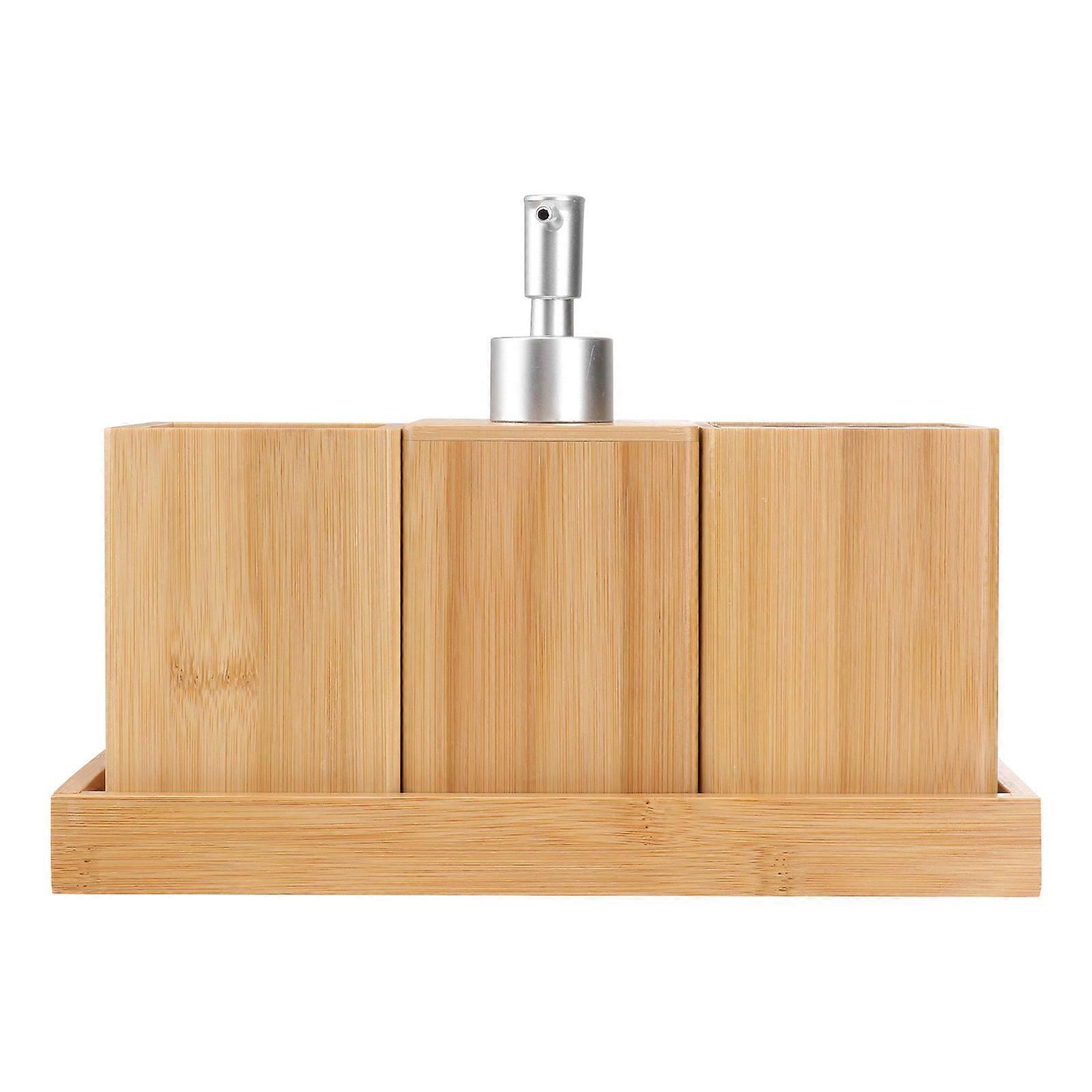 Bamboo Wood Bathroom Accessory Set for Bathroom Use with 4Pcs