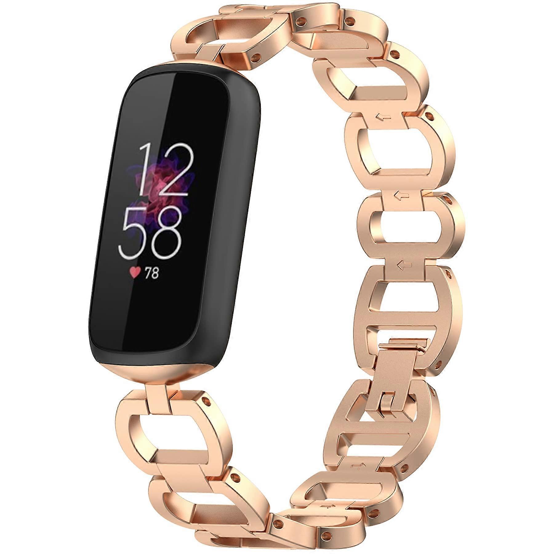 Rose Gold Metal Bracelet Strap Replacement with Adjustable Secure Clasp for Fitbit Luxe