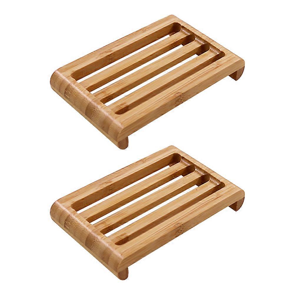 Khaki Bamboo Soap Holder Convenient Soap Storage Box 2Pcs Set
