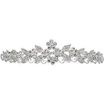 Wunderschönes Haarband mit glänzenden Kristall-Strasssteinen für die Hochzeit der Braut, Krone, Tiara, Haarband mit Kamm (Silber)