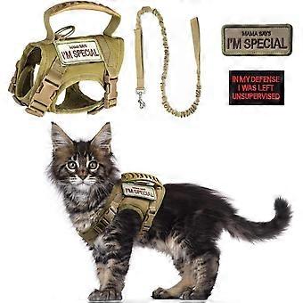 Harnais et laisse tactiques pour chat, anti-fugue, réglable, pour grands chats, avec patchs, rembourrage en maille douce, poignée en caoutchouc, facile à utiliser.
