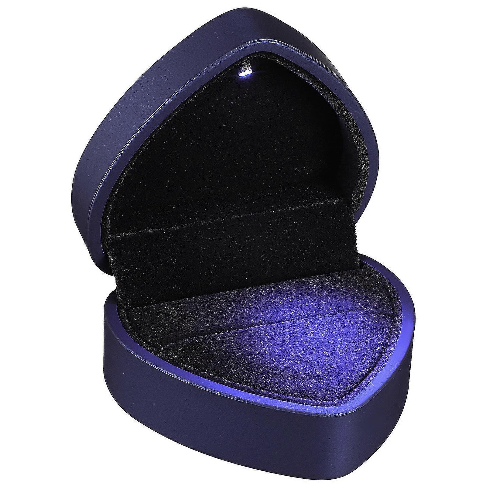 Heart Shape Ring Box for Wedding Use LED Lighted Storage Blue