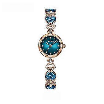 Luxuriöse Damenuhr – Blaue Kristalldiamanten & Roségoldgehäuse – Elegante Modeuhr für Damen – Stilvolle Uhr mit herzförmigen blauen Edelsteinen