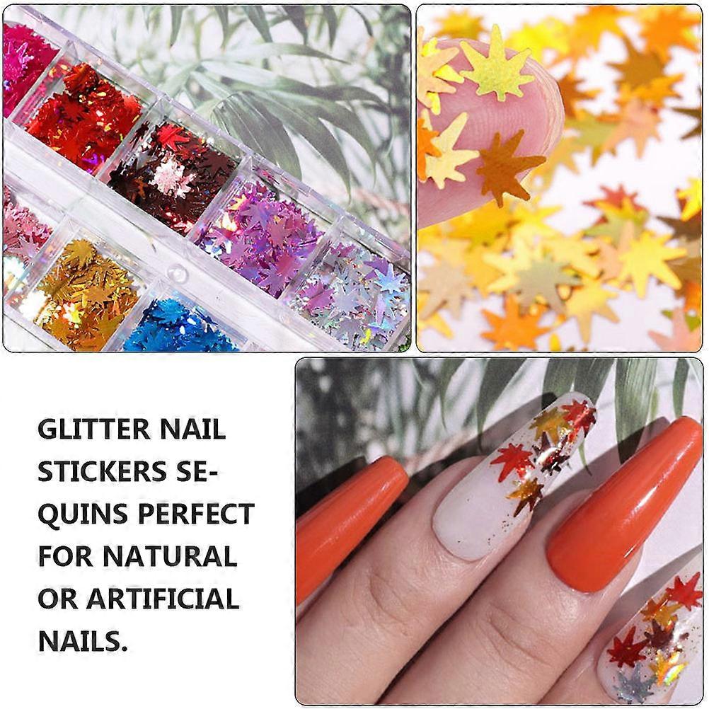 Nail Art Supplies Maple Leaf for Manicure 2 Boxes Assorted Color Sequins