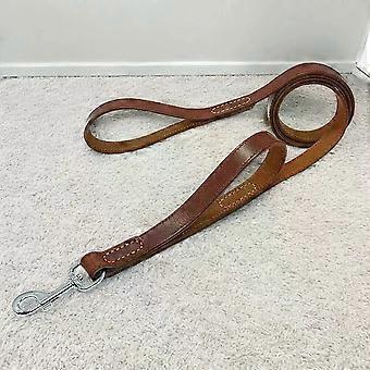 5.5FT Long Brown Leather Dog Lead Heavy Duty Dual Handle Dog Traffic Leash