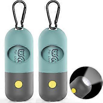 2-Pack Dog Poop Bag Dispenser with LED Flashlight, Leash-Attached Pet Waste Bag Holder, Compatible with Most Poop Bag Rolls