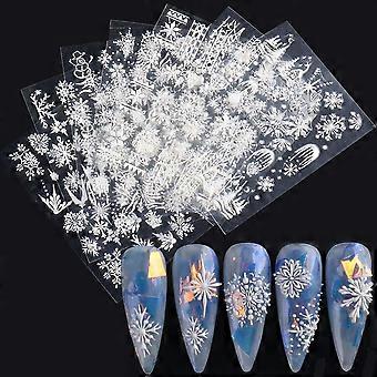 flocon de neige Nail Art autocollant Décalcomanies Noël 5D en relief Français Blanc Flocon de neige Nail Art Accessoires Auto-adhésif Nail Art Fournitures Classique Automne Wi