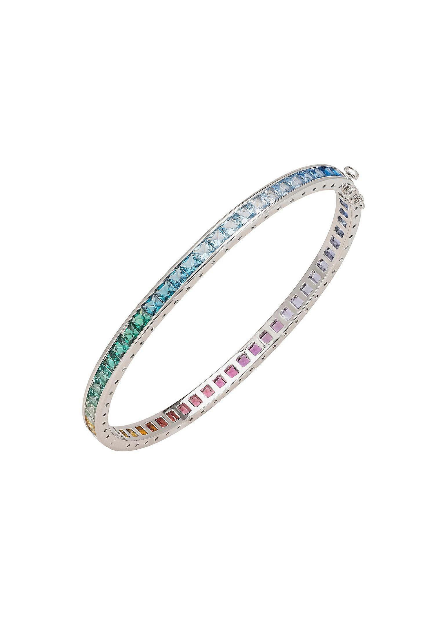 Latelita Women's Sterling Silver Rainbow Cuff Bangle with Cubic Zirconia - 19.5cm