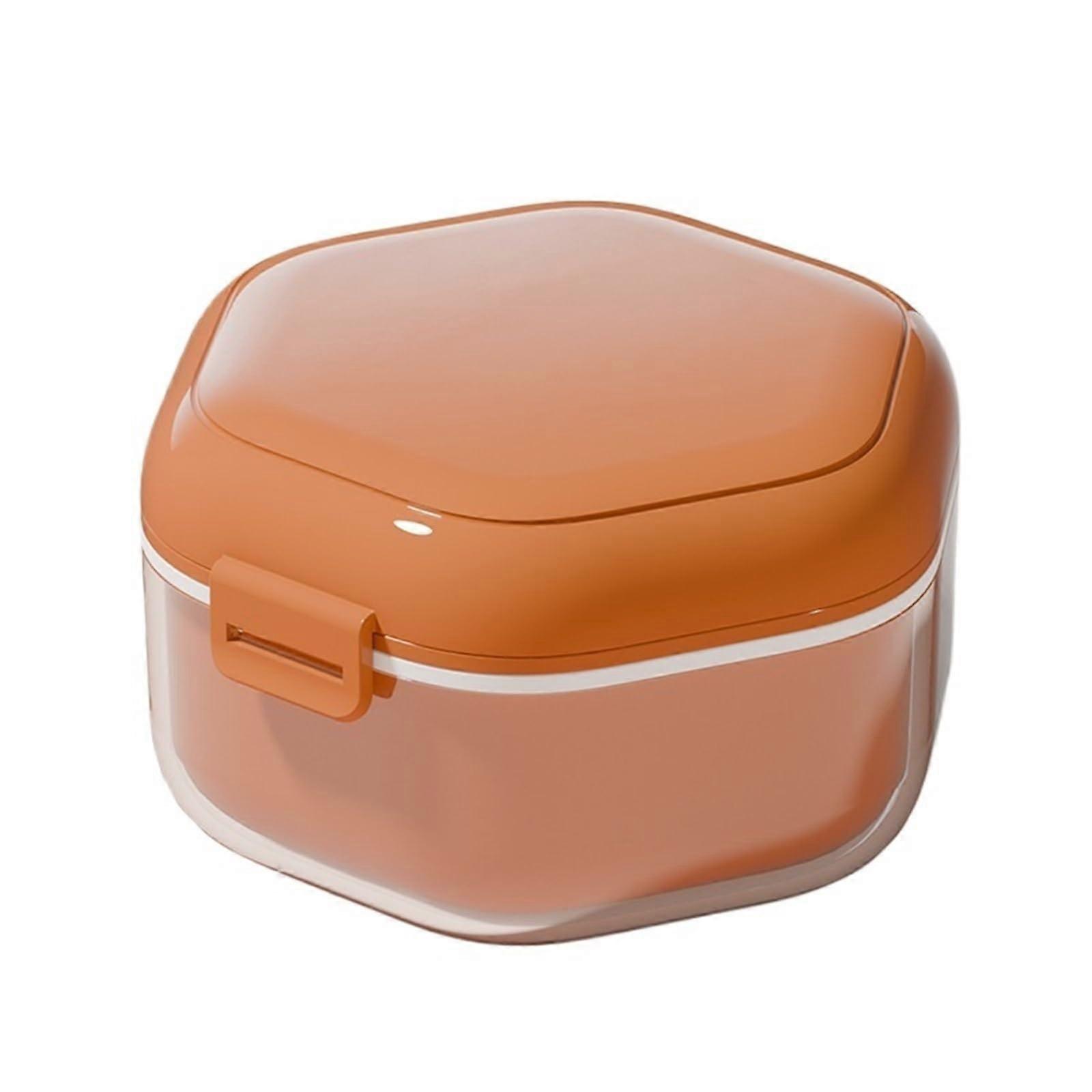 Orange Denture Cleaning Case Double Layer Storage Box for False Teeth with  Visibility Color