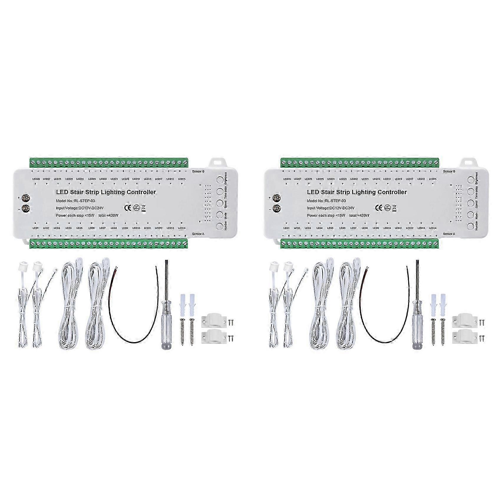 2X Stair LED Motion Sensor Controller Smart Stair Induction Controller LED Strip Dimmer Stairway Light Controller