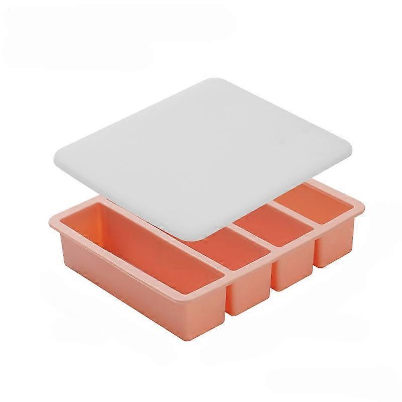 4 Compartment Rectangular Ice Tray with Lid Stackable Freezer Food Grade Silicone Cube Square Mould Kitchen Tools