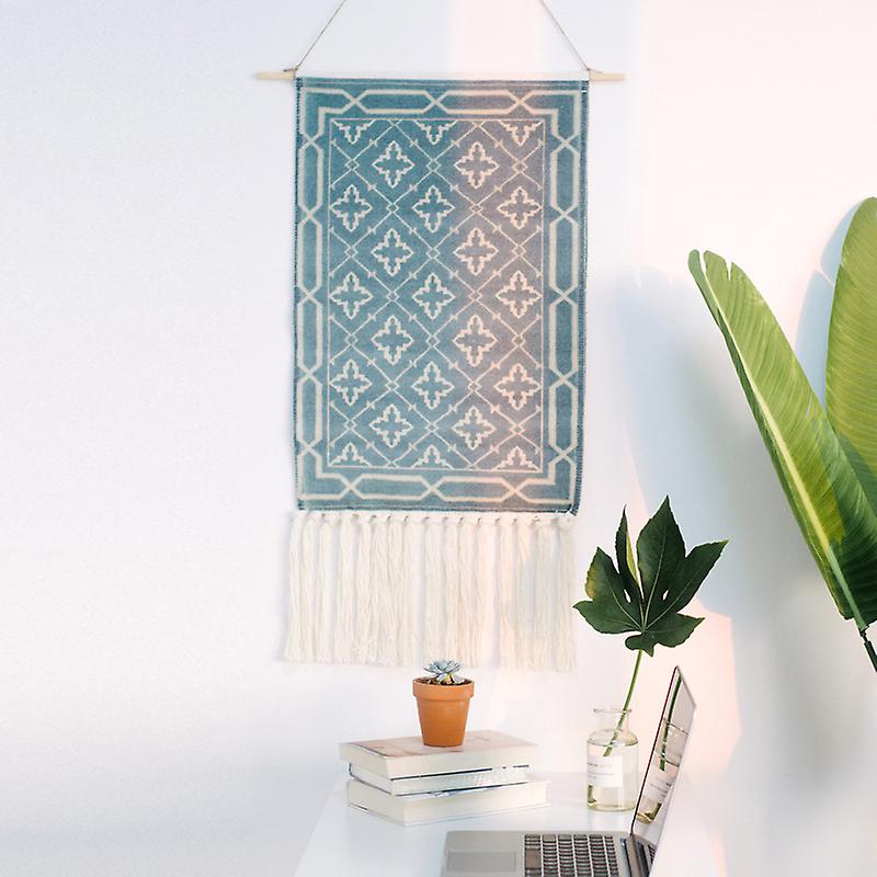 Bohemian Style Aztec Macrame Wall Hanging Cotton Handmade Banner with Fringe and Copper Rod for Kids Room