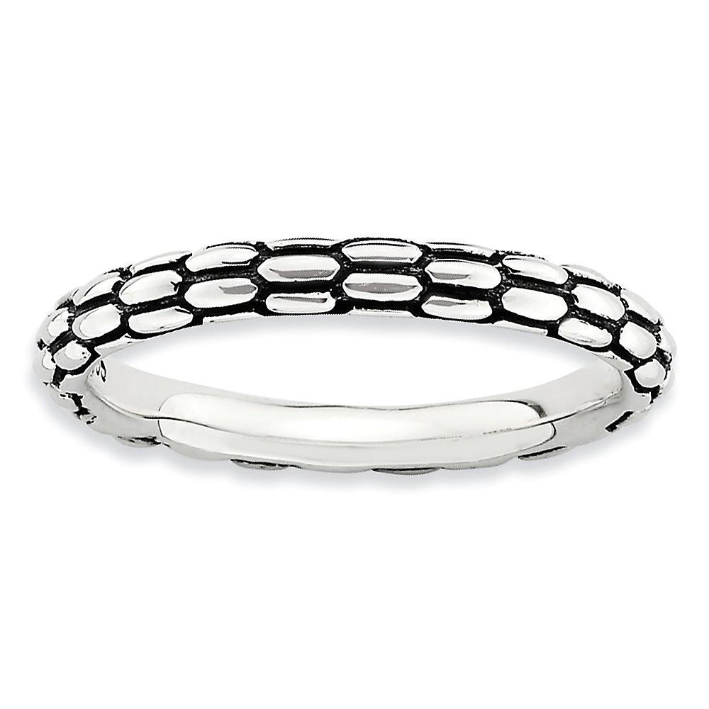 2.5mm 925 Sterling Silver Polished Patterned Oxidized Stackable Antiqued Ring-Stackable-Ring for Women - Ring Size: 5 to