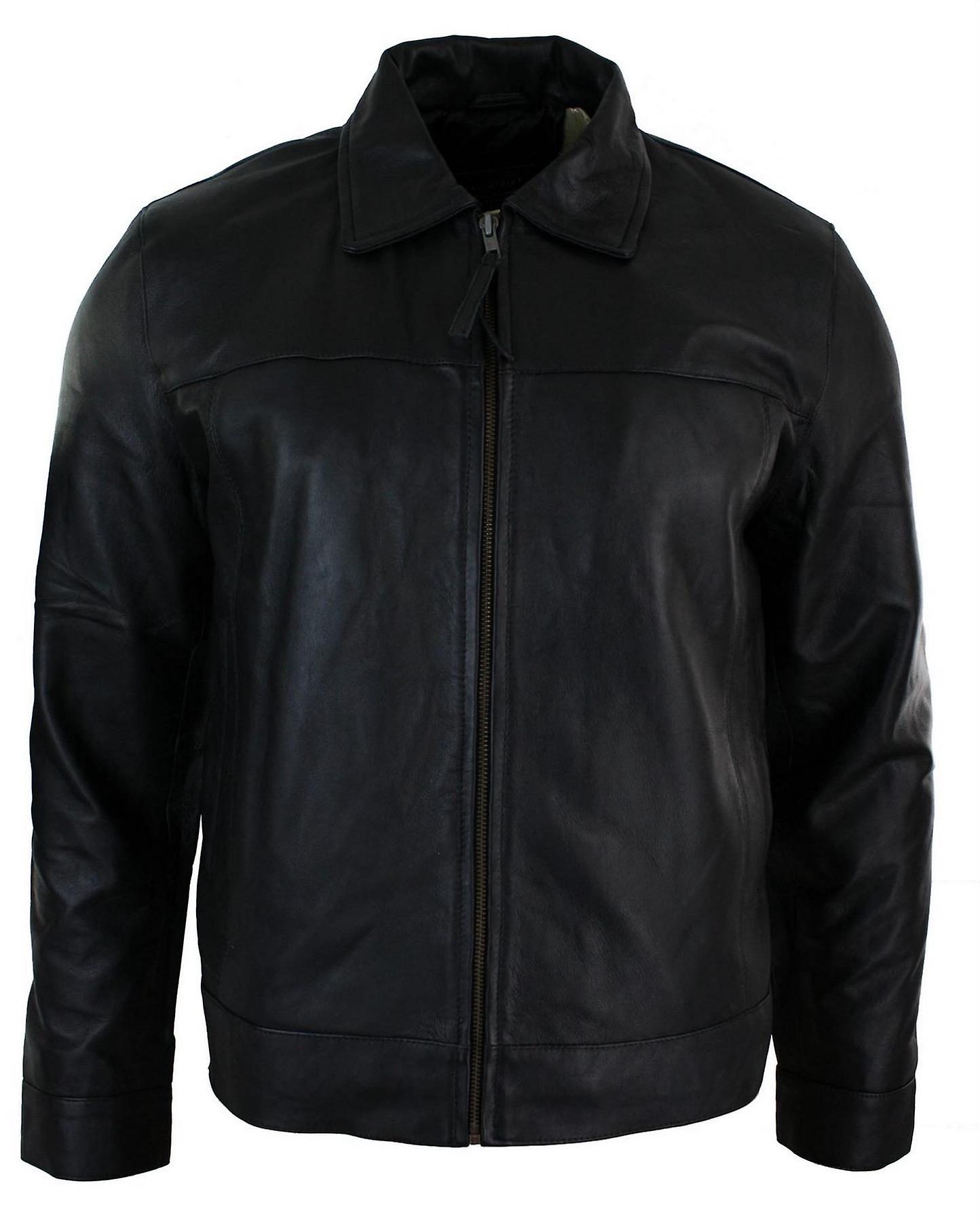 Men's Classic Zipped Real Leather Jacket Retro