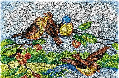 Birds On A Tree Rug Latch Hooking Kit (64x48cm Blank Canvas)