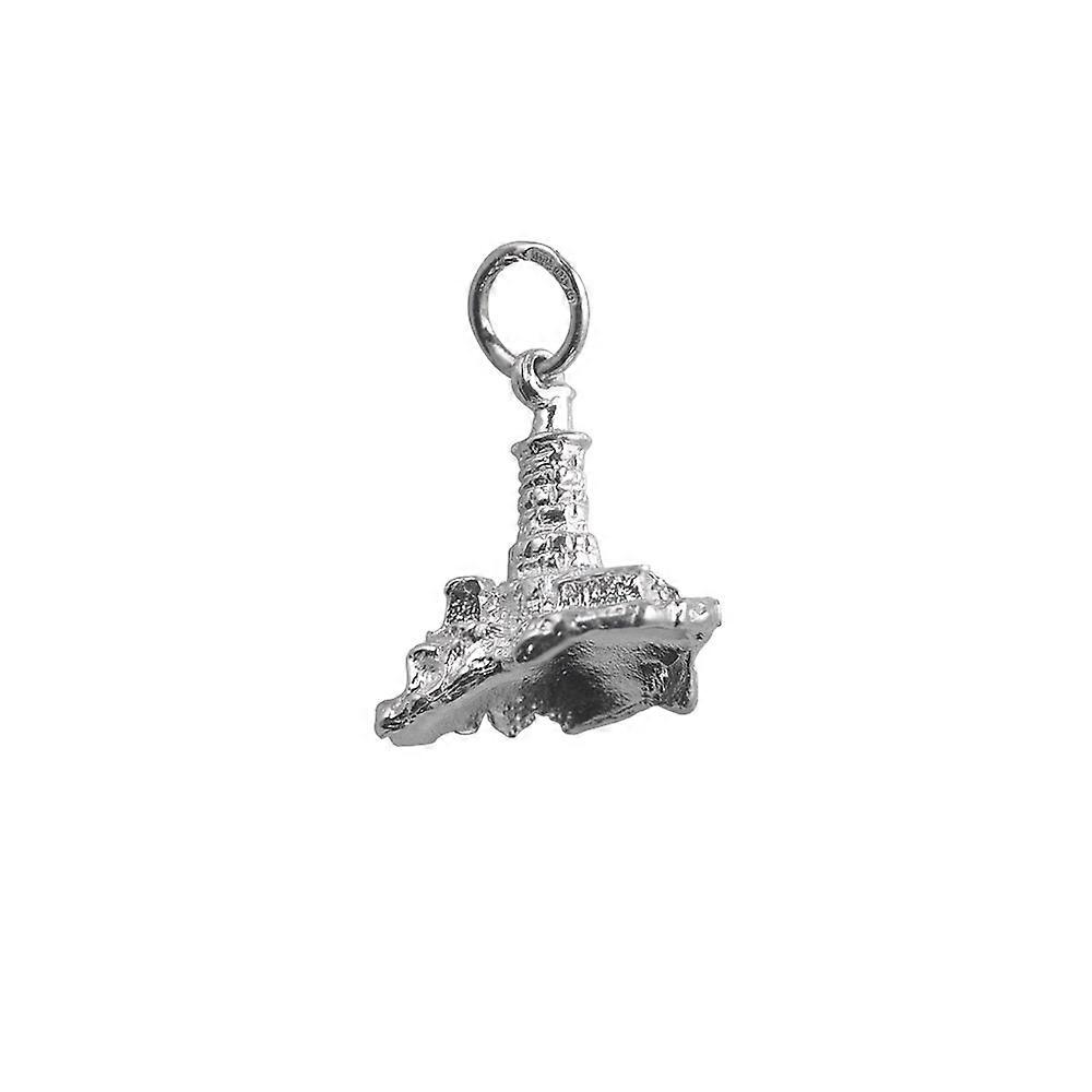 Silver 15x16mm solid Lighthouse and rock Pendant or Charm