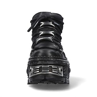 New Rock Boots WALL106-S10 Unisex Metallic Black Leather Platform