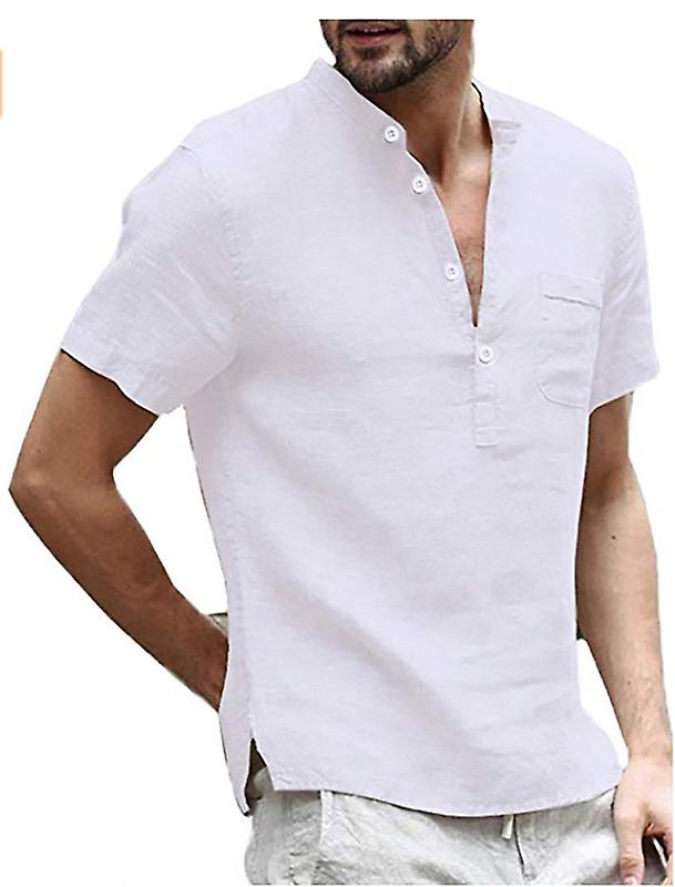 High Quality New Men's Linen V Neck Bandage T Shirts Male Solid Color Short Sleeves Casual Cotton Linen Tshirt Tops