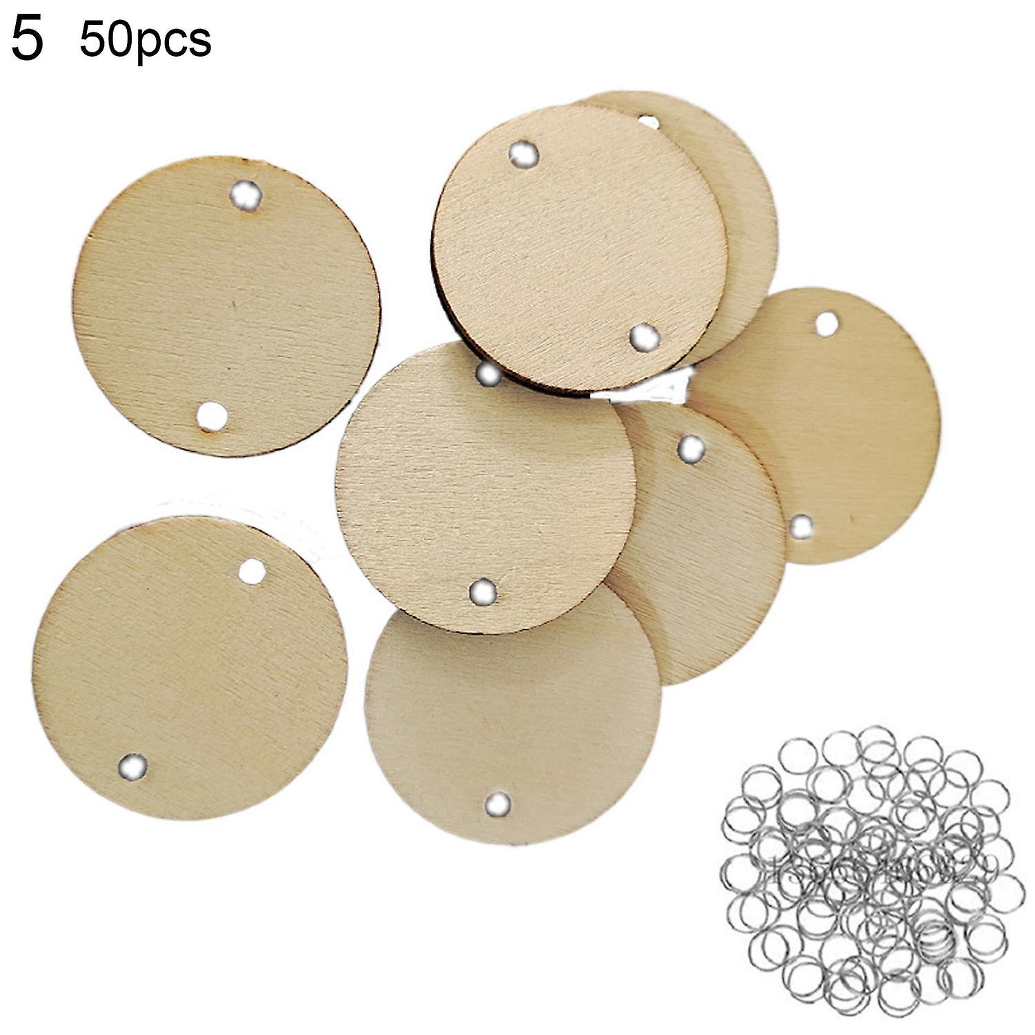 ZHOUBA 50Pcs/Set Wooden Discs Exquisite Workmanship Round Shape DIY Crafts Wooden Pieces with Hole