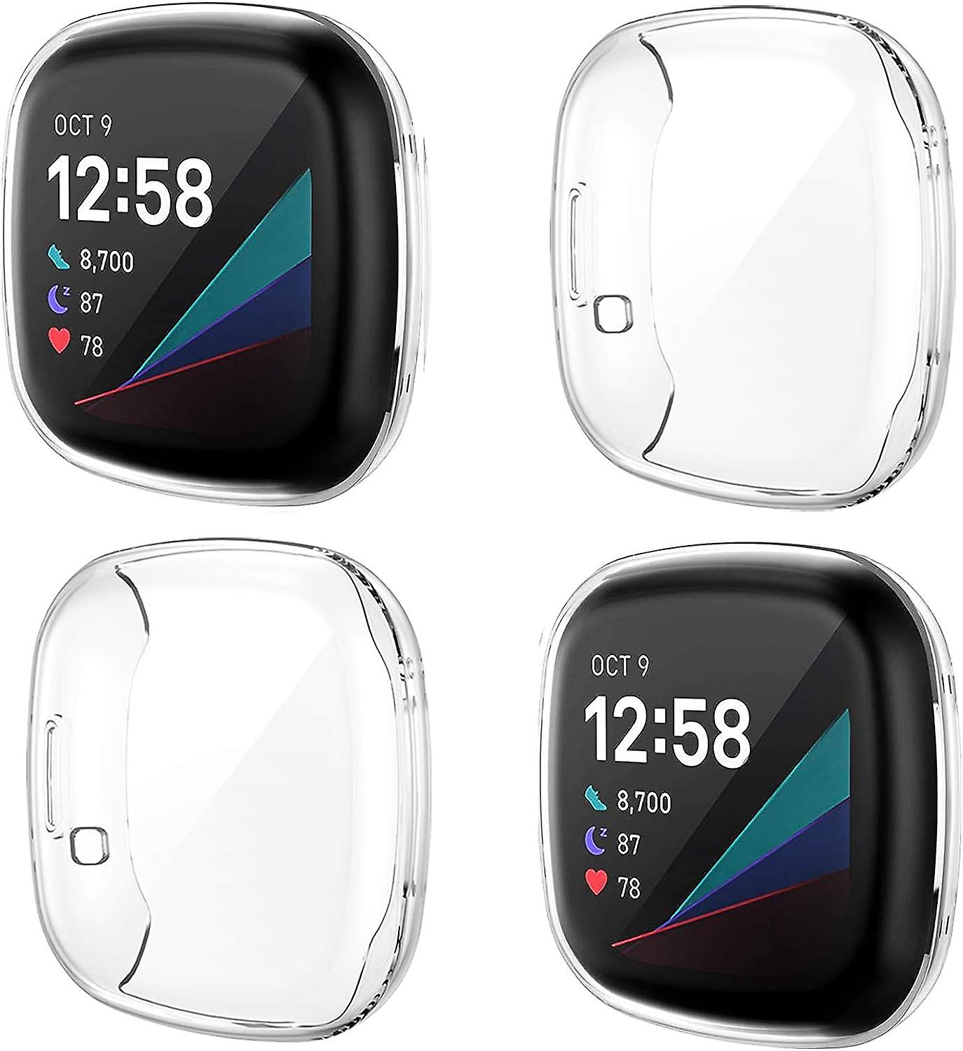 4-pack Screen Protector Case Compatible With Fitbit Sense / Versa 3, Soft Tpu Plated Bumper Full Cover Protective Cases