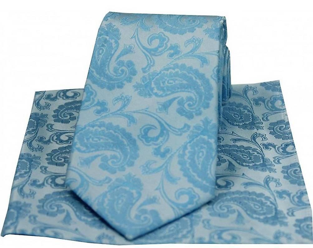 David Van Hagen Paisley Woven Silk Tie and Pocket Square Set - Blue