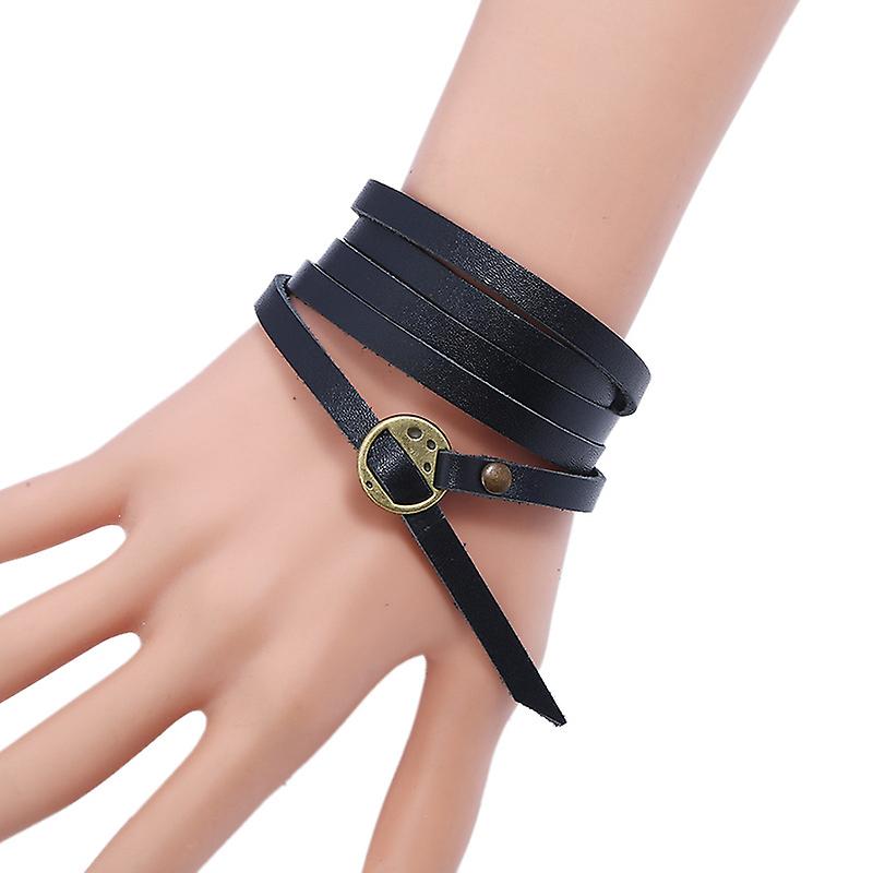 New Five-circle Embossed Cowhide Bracelet, Retro Simple Multi-circle Men's Leather Bracelet